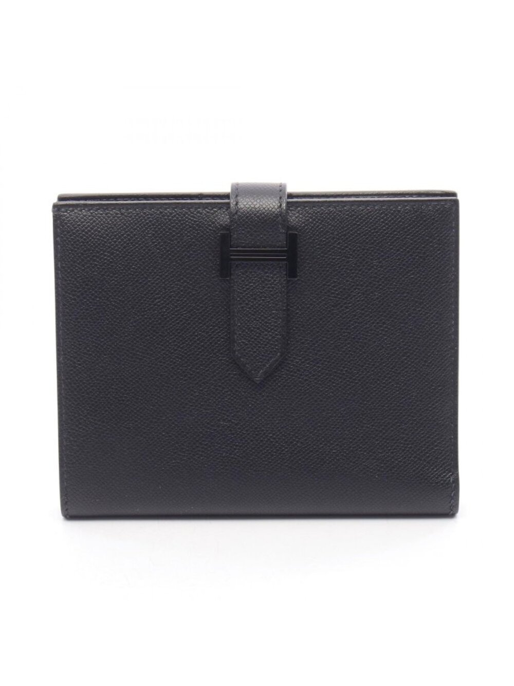 Hermes Bifold Wallet Bearn Compact Black Leather Monochrome